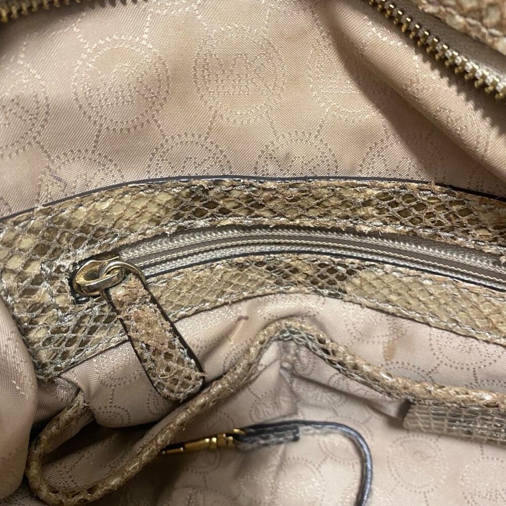Michael Kors Beige Python Effect Leather and Suede Bedford Hobo Purse Tote Bag - Picture 12 of 16